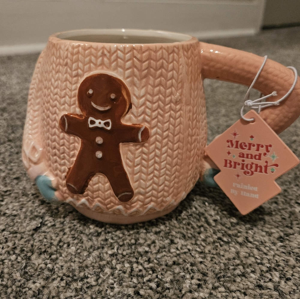 Cozy Sweater Gingerbread Man Pink Knit Texture Mug